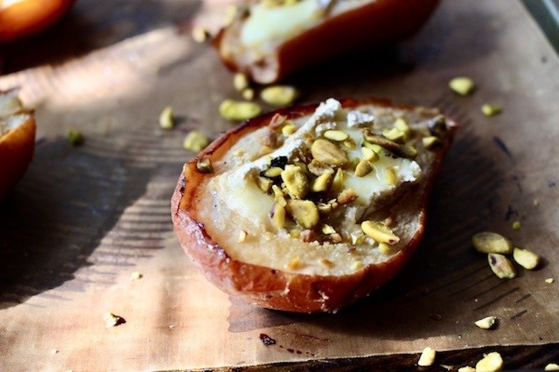 Roasted Pear with Brie and Pistachios