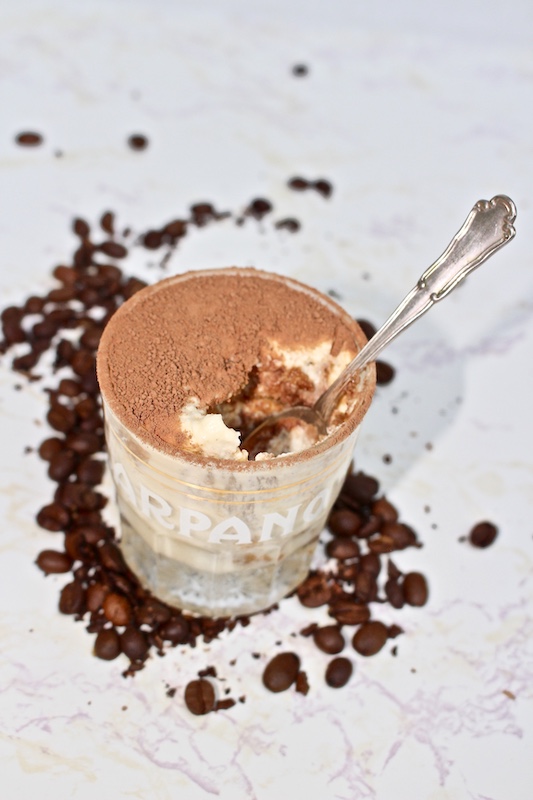 small vintage glass filled with Tiramisù